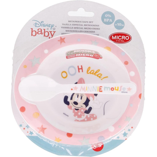 Minnie Mouse Kinderserviesset – Micro Bordje + Lepel – BPA-vrij – Kinderbestek – Disney Servies – Eetset voor Peuters