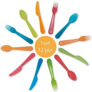 Colour - bestekset - kinder bestek - plastic bestek - ontbijt - maaltijd - 12 stuks Colour - bestekset - kinder bestek - plastic bestek - ontbijt - maaltijd - 12 stuks