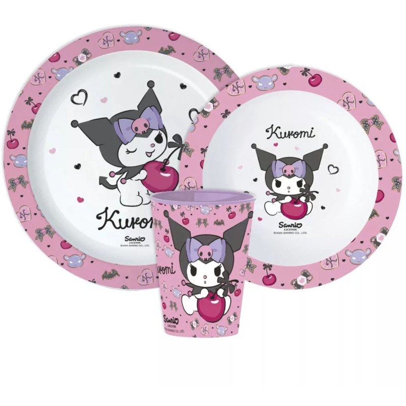 Hello Kitty & Kuromi 3-delige Kinderserviesset - Bord, Kom & Beker