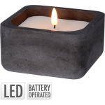 Kaars LED in vierkante zwarte pot van beton 12,5x12,5cm