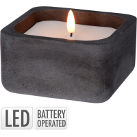 Kaars LED in vierkante zwarte pot van beton 12,5x12,5cm