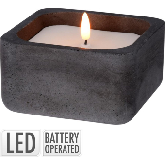 Kaars LED in vierkante zwarte pot van beton 12,5x12,5cm