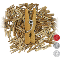 Relaxdays mini knijpers - set van 144 stuks - houten knijpers - knijpertjes - wasknijpers - goud