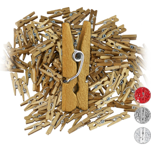 Relaxdays mini knijpers - set van 144 stuks - houten knijpers - knijpertjes - wasknijpers - goud Relaxdays mini knijpers - set van 144 stuks - houten knijpers - knijpertjes - wasknijpers - goud