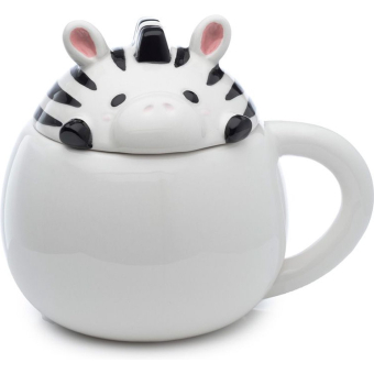 Peek-a-boo - Beker/Mok - Zebra Aroramals - Gevormde Deksel - Zwart/Wit - Dolomiet Keramiek - 450ml