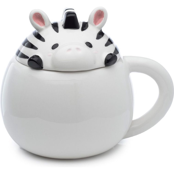 Peek-a-boo - Beker/Mok - Zebra Aroramals - Gevormde Deksel - Zwart/Wit - Dolomiet Keramiek - 450ml