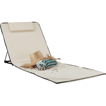 Relaxdays strandmat XXL - gepolsterd - 60x195 cm - met kussen - verstelbare rugleuning - incl. draagtas - beige