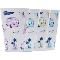 Set Picknick/Camping Bekers RPET - Volkswagen T1 Campers Explore More - 4 stuks - 450ml - 13x9cm