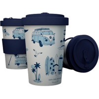 Reisbeker/Travel Cup - Volkswagen T1 Camper Explore More - RPET & Siliconen - Donkerblauw - 400ml