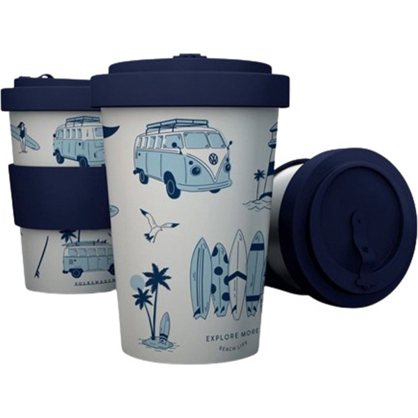 Reisbeker/Travel Cup - Volkswagen T1 Camper Explore More - RPET & Siliconen - Donkerblauw - 400ml