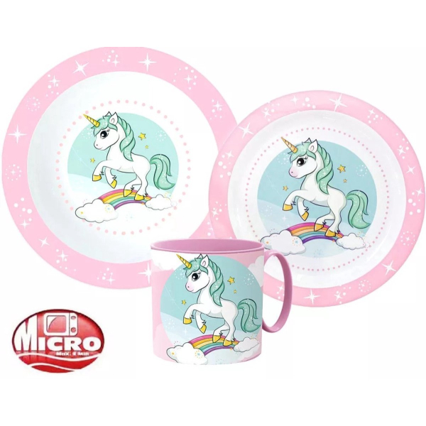 Unicorn Ontbijtset 3-delig – Bord, Bakje & Beker met Oor – Magisch Kinderservies – BPA‑vrij