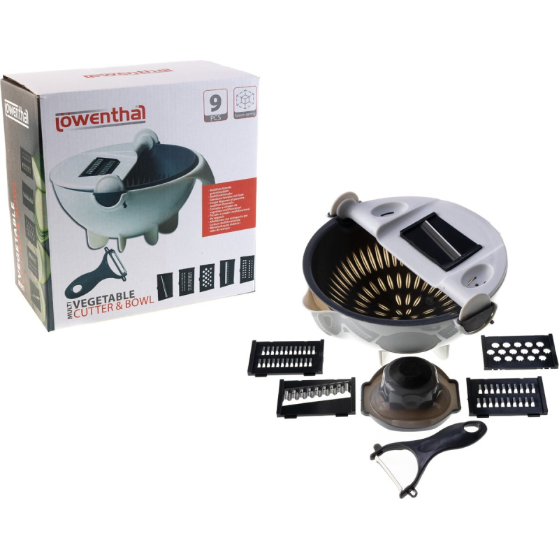 Rowenthal - Multifunctionele groente snijmachine en vergiet - Makkelijk schoon te maken - 5  messen - 1 snijhulpstuk - 1 dunschiller