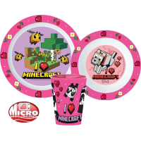 Minecraft - roze - ontbijtset - beker, bord, bakje - 3 delig - kinderservies