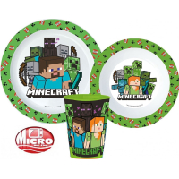 Minecraft Ontbijtset - 3-Delig Kinderservies - Bord, Kom & Beker - BPA Vrij - Magnetronbestendig - Verjaardagscadeau Kind - Minecraft Servies