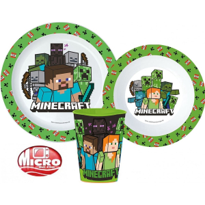 Minecraft Ontbijtset - 3-Delig Kinderservies - Bord, Kom & Beker - BPA Vrij - Magnetronbestendig - Verjaardagscadeau Kind - Minecraft Servies
