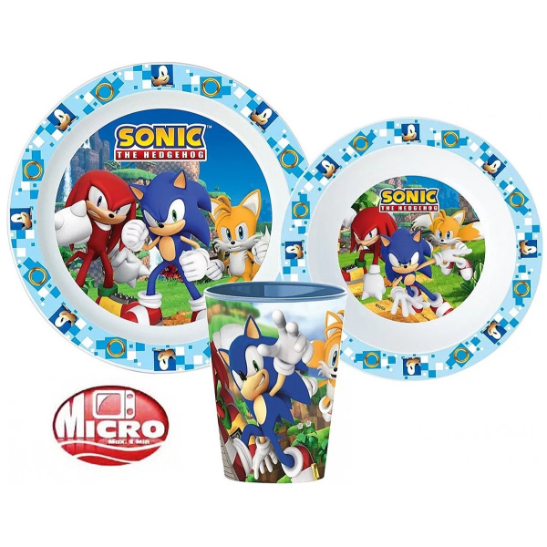 Sonic the Hedgehog – Kinderserviesset 3-delig – Bord, Kom en Beker