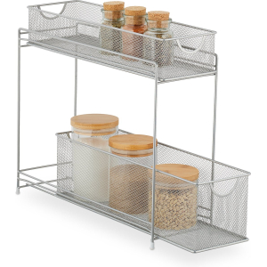 Relaxdays keuken organizer - schuifmanden - metalen badkamer-organizer - ladesysteem - 40 x 15 x 46 cm - zilver