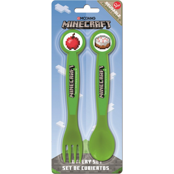 Minecraft bestekset - 2 stuks - lepel en vork - kinder bestek