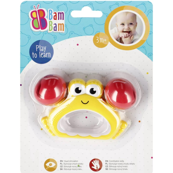 gele krab - baby - rammelaar - bam bam