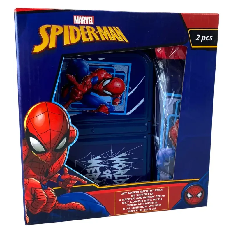 Marvel Spiderman Lunchbox & Aluminium Drinkfles Set – World of Web – Blauw 