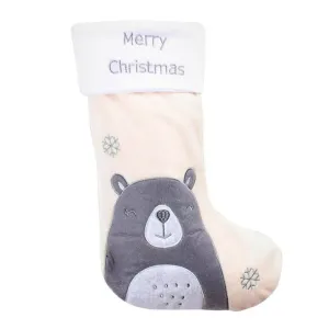 Kerstsok met Beer – 42 cm – Wit & Grijs – Luxe Kerstdecoratie met Ophanglus – Perfect Cadeau & Versiering Kerstsok met Beer – 42 cm – Wit & Grijs – Luxe Kerstdecoratie met Ophanglus – Perfect Cadeau & Versiering