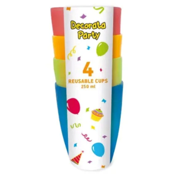 Colour Set van 4 kleurrijke plastic bekers – 250 ml – lichtgewicht en duurzaam – multicolor