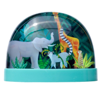 Dierenrijk Large Glitter Sneeuwbol – Olifant, Giraffe & Aap – Magische Glitterregen – 7x9x6,5 cm – Turquoise Voet