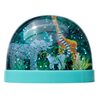 Dierenrijk Large Glitter Sneeuwbol – Olifant, Giraffe & Aap – Magische Glitterregen – 7x9x6,5 cm – Turquoise Voet