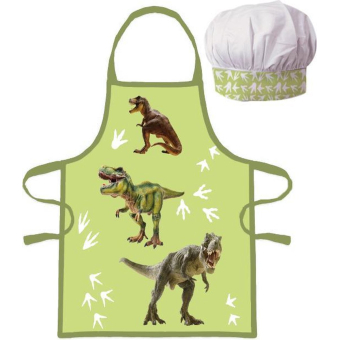 Dino - Dinosaurus - Kinder schort met koksmuts | 2-delige keukenset | Verkleedset voor koken en bakken | Geschikt voor kinderen 3 t/m 8 jaar