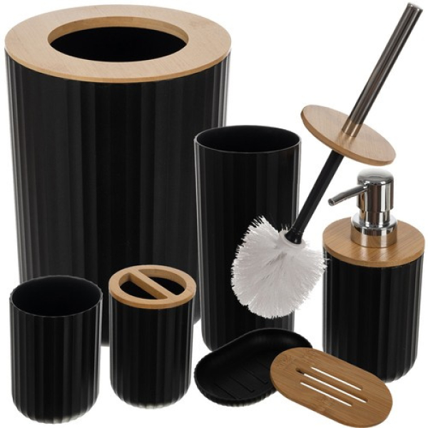 Badkamer accessoires set - toilet borstel - badkamer - sanitair - zwart