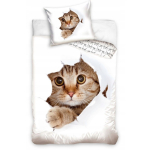 Cat Curious - nieuwsgierige kat - Beddengoedset – 1-Persoons – Dekbedovertrek 140×200 cm + Kussensloop 70×80 cm – Ivoorwit – Zacht Microfiber