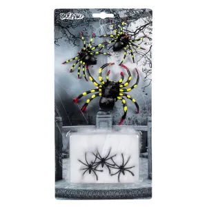 Spinweb met spinnen / 6 spinnen / decoratie