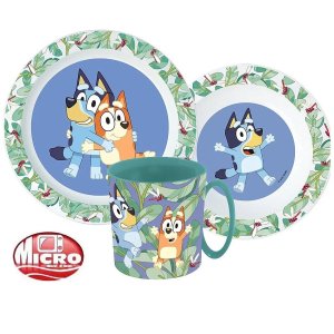 Bluey leaves - ontbijtset - beker, bord, bakje - 3 delig - kinderservies - beker met oor (265ml) Merk: Javoli 