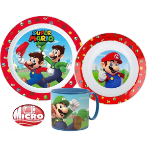 Super Mario Ontbijtset 3-delig – Bord, Beker & Kom – BPA-vrij Kinderservies – Cadeau Jongen 3-6 Jaar – Verjaardagscadeau – Lunchsetje Super Mario