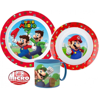 Super Mario Ontbijtset 3-delig – Bord, Beker & Kom – BPA-vrij Kinderservies – Cadeau Jongen 3-6 Jaar – Verjaardagscadeau – Lunchsetje Super Mario