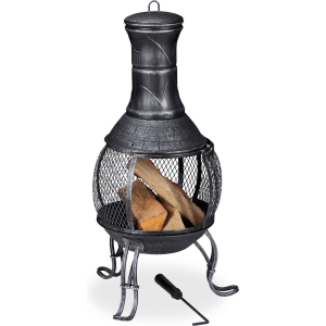 tuinhaard met pook - 88 x 42 x 42 cm - gietijzer - staal - tuinkachel
