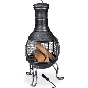tuinhaard met pook - 88 x 42 x 42 cm - gietijzer - staal - tuinkachel