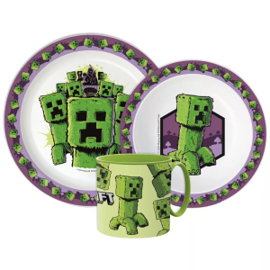 Minecraft Creeper kinderserviesset 3-delig – bord, kom & beker