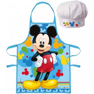 Mickey Mouse - Kinder schort met koksmuts | 2-delige keukenset | Verkleedset voor koken en bakken | Geschikt voor kinderen 3 t/m 8 jaar