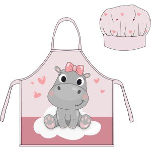 Nijlpaard - Roze - Kinder schort met koksmuts | 2-delige keukenset | Verkleedset voor koken en bakken | Geschikt voor kinderen 3 t/m 8 jaar