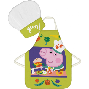 Peppa Pig - Kinder schort met koksmuts | 2-delige keukenset | Verkleedset voor koken en bakken | Geschikt voor kinderen 3 t/m 8 jaar